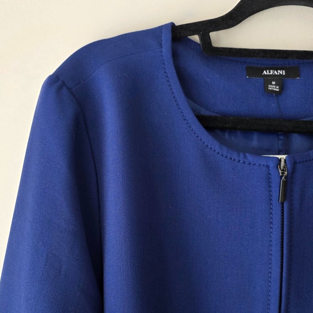 ALFANI Ruffle Sleeve Zip Front Jacket | Med | Crew Neck Lined Suit Topper NWT - Picture 2 of 10